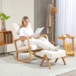 Supamas krėslas su pufu, minkštais apmušalais ir lino imitacijos audiniu