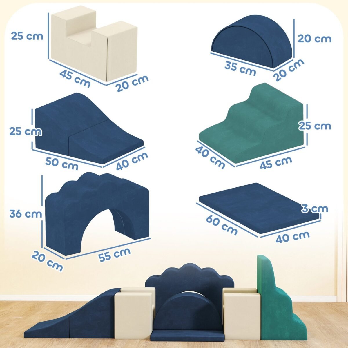 7 dalių minkštų laipiojimo blokų rinkinys vaikams