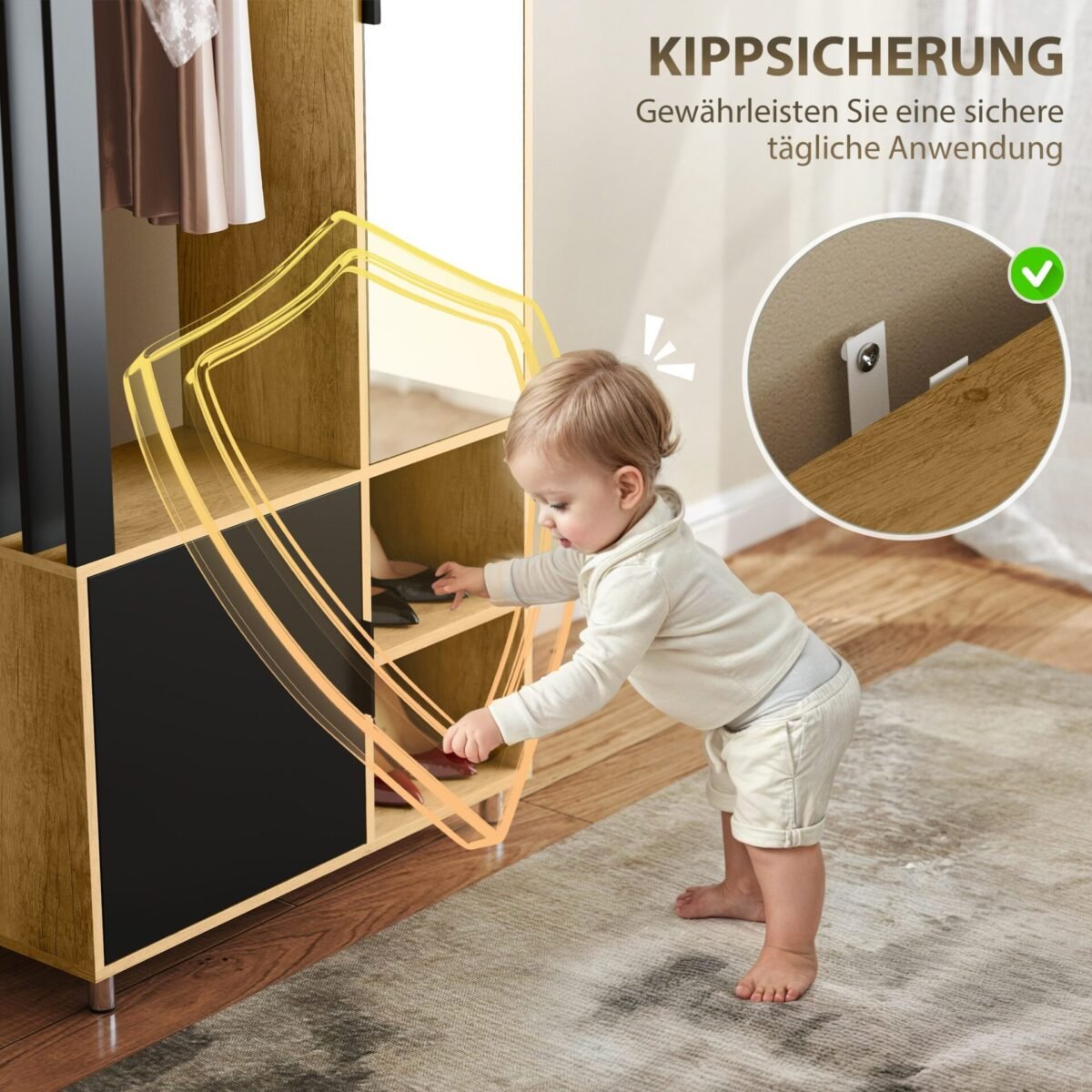 Drabužių spinta su veidrodžiu ir universaliais skyriais