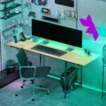 Sulankstomas kompiuterio stalas su 2 išlankstomomis plokštėmis