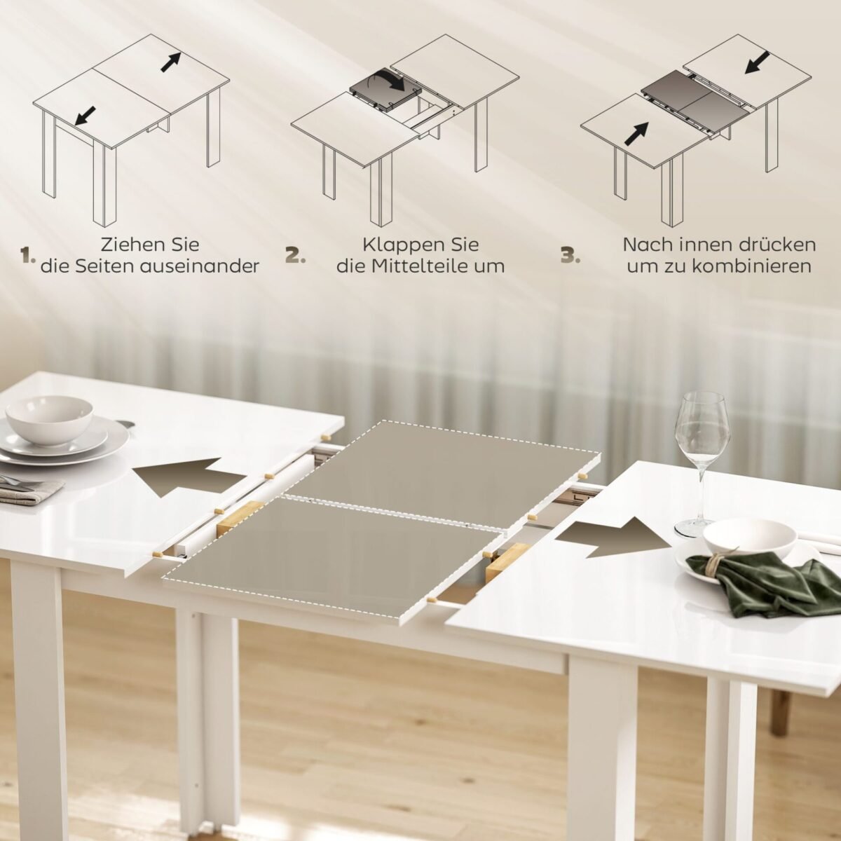 Prailginamas valgomojo stalas 4-6 asmenims