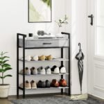 Trijų lygių prieškambario batų lentyna su stalčiumi