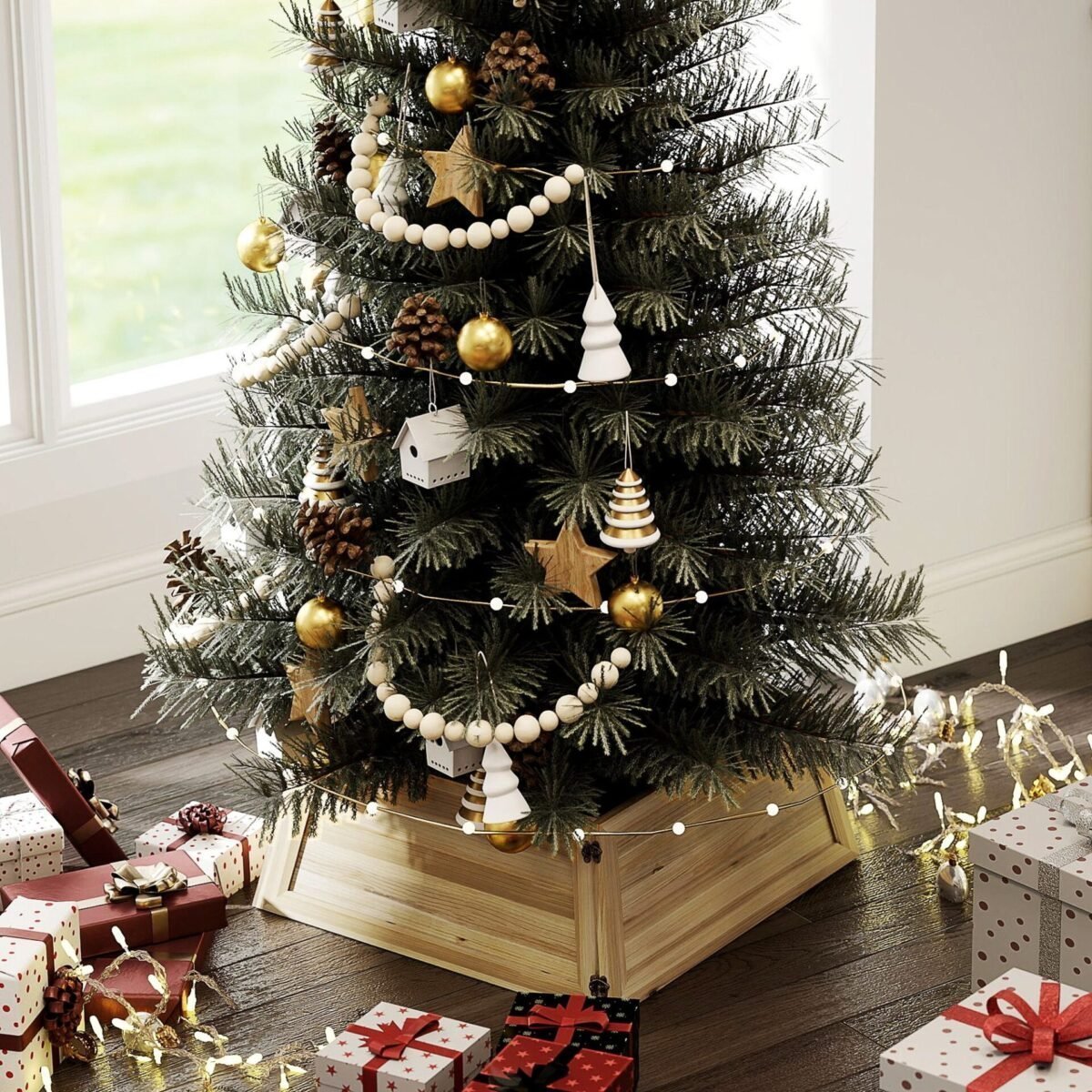 Medinis Kalėdų eglutės sijonas kaimiško stiliaus