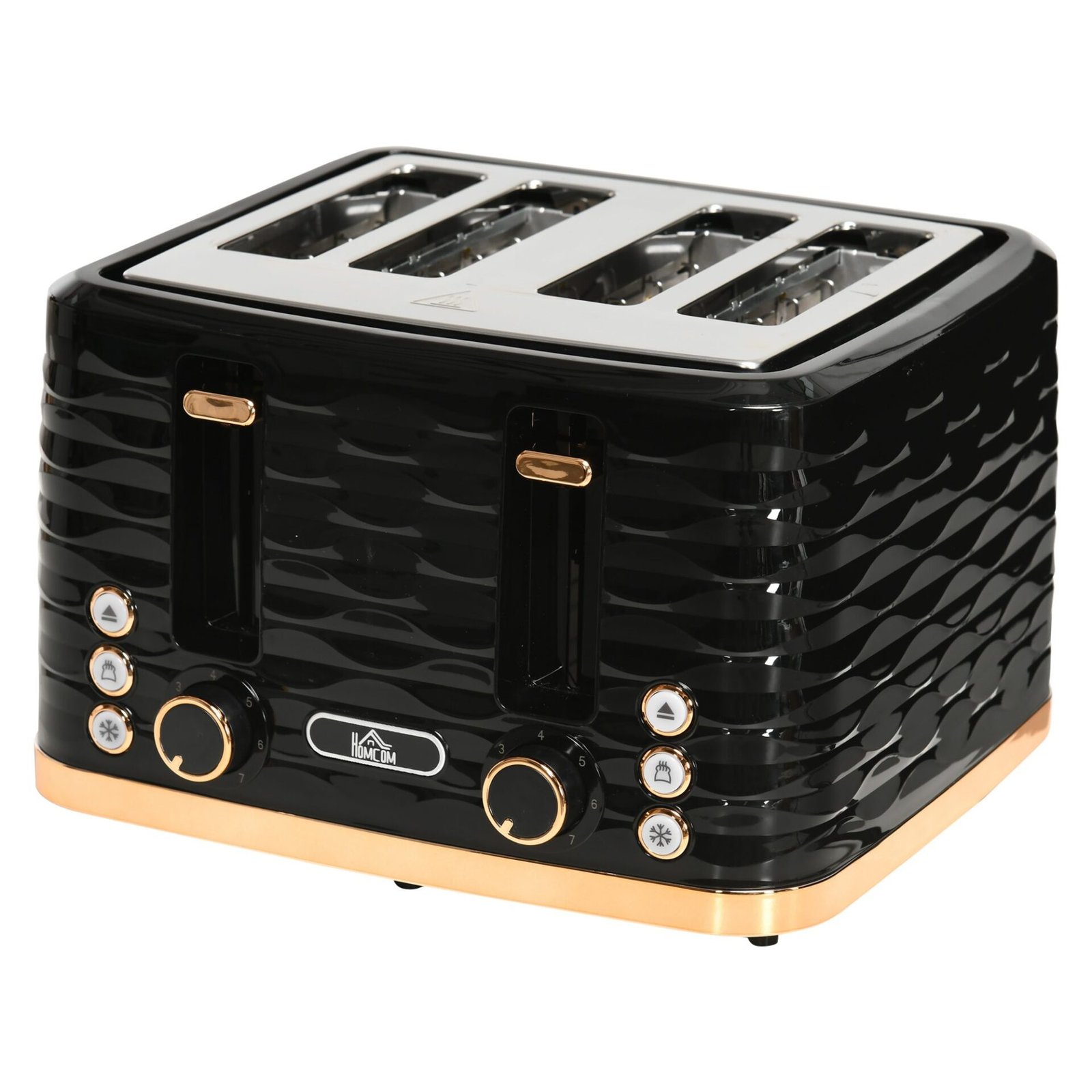 Keturių skylių keptuvė su reguliuojamu skrudinimo lygiu Keturių riekelių skrudintuvas su banguotu dizainu ir 7 skrudinimo lygiais