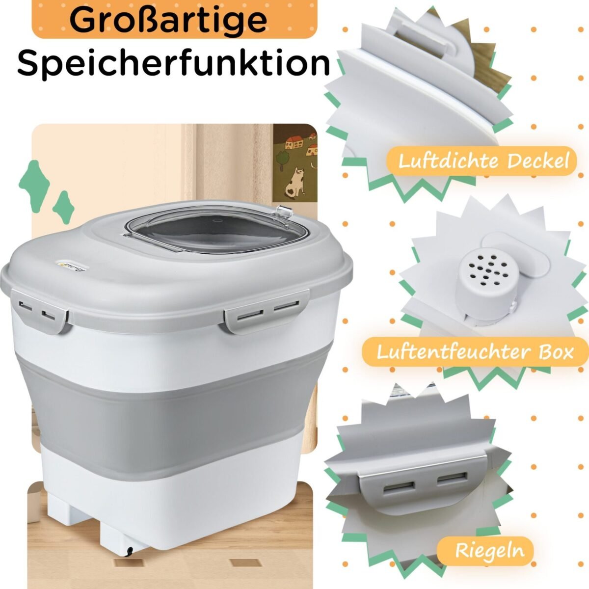 Hermetiška sulankstoma gyvūnų pašarų talpykla 25 l