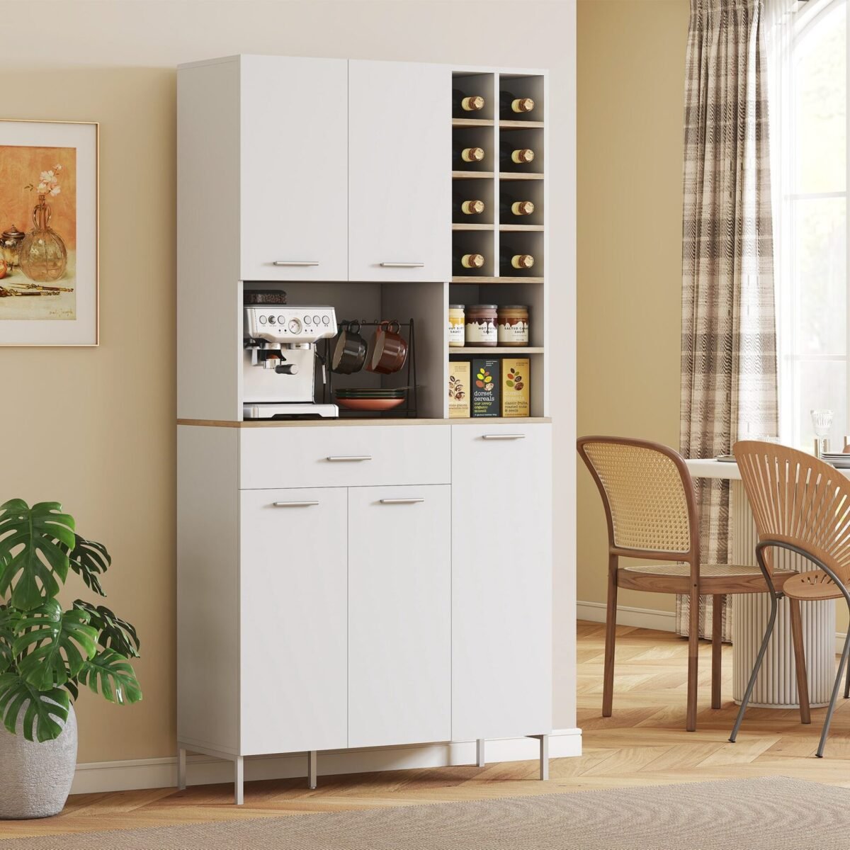 Virtuvės spinta su vyno lentyna ir atviromis lentynomis