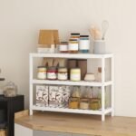 Trijų lygių bambukinė batų ir daiktų lentyna