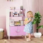 Vaikų knygų ir daiktų lentyna su apsauga nuo virtimo