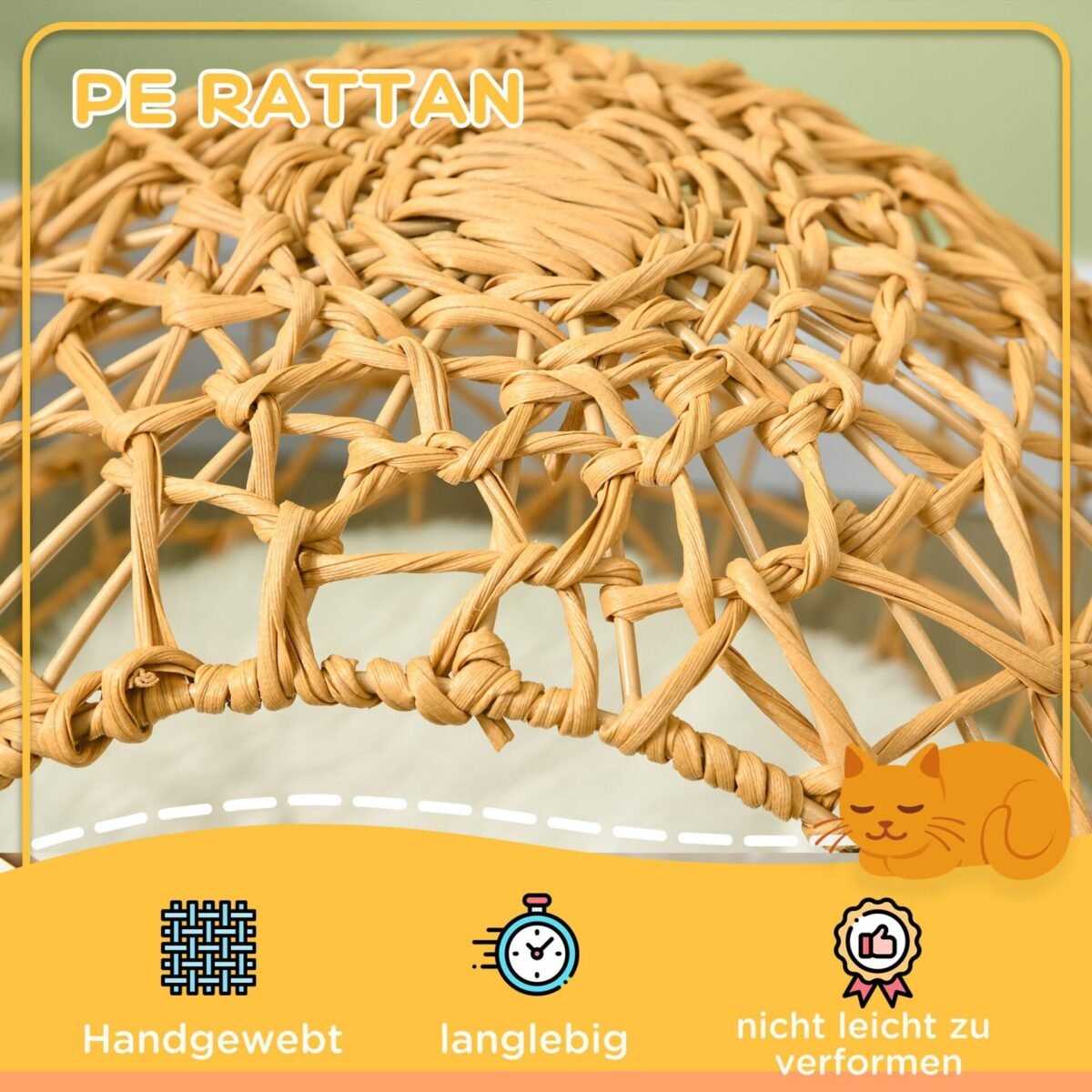 Pakeltas rataninis kačių guolis su pagalvėle