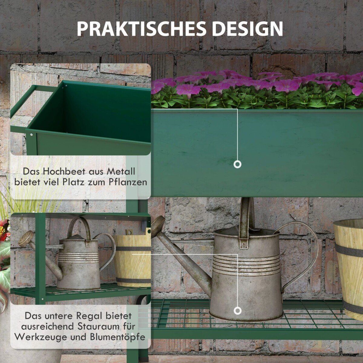 Mobilus pakeltas augalų lovelis su lentyna