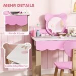 Meškos formos vaikų kosmetinis staliukas su kėdute ir stalčiumi