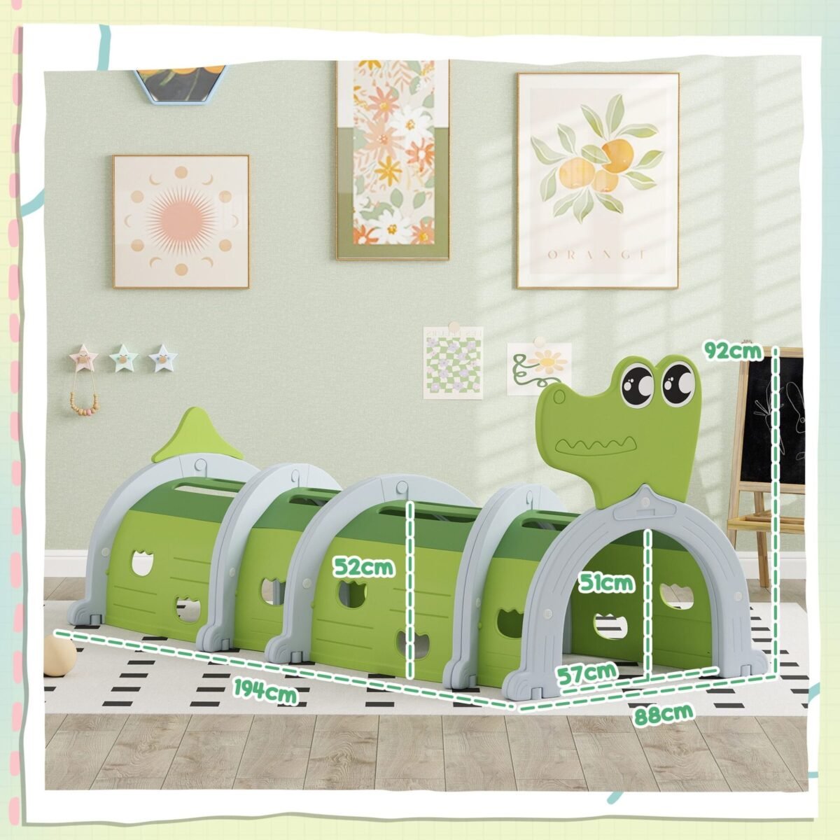 Krokodilinis vaikų žaidimų tunelis su keičiama forma