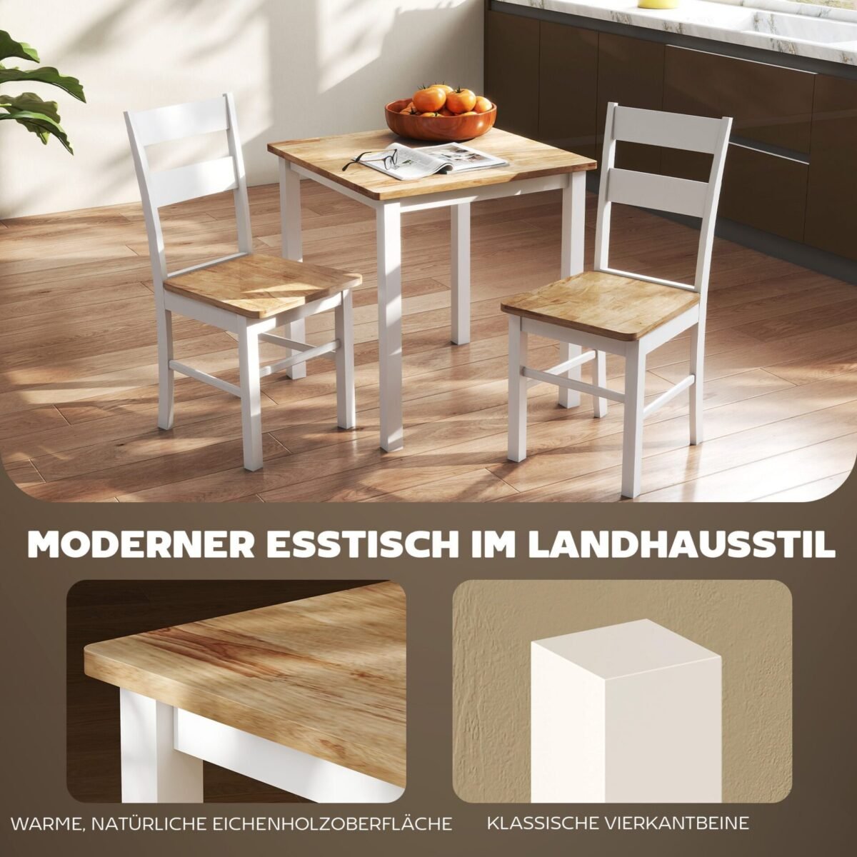 Kompaktiškas kaučiukmedžio valgomojo stalas iki 4 asmenų