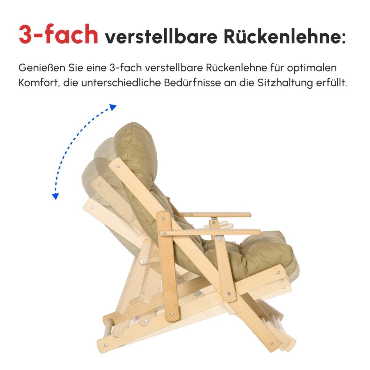 Poilsio fotelis su reguliuojamu atlošu ir sulankstomu buko rėmu
