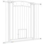 Aukšti naminių gyvūnų apsauginiai varteliai su reguliuojamu pločiu ir katės durelėmis