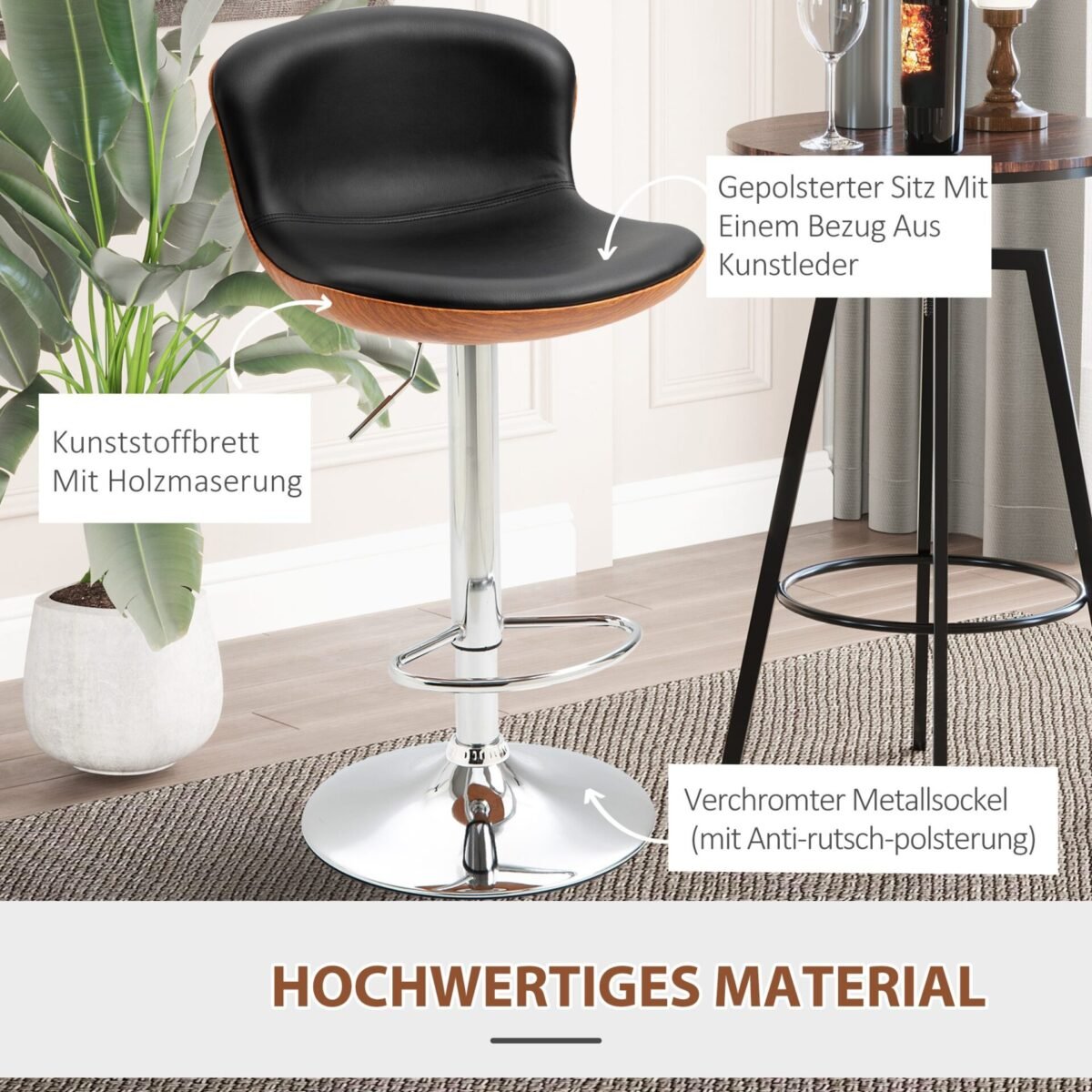 Dvi baro kėdės su atlošais, reguliuojamo aukščio, pasukamos