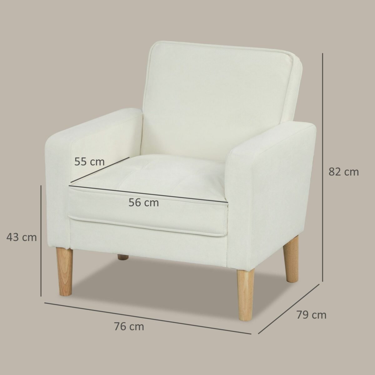 Minkštas krėslas su kaučiukmedžio kojomis ir patogiu pasviru atlošu