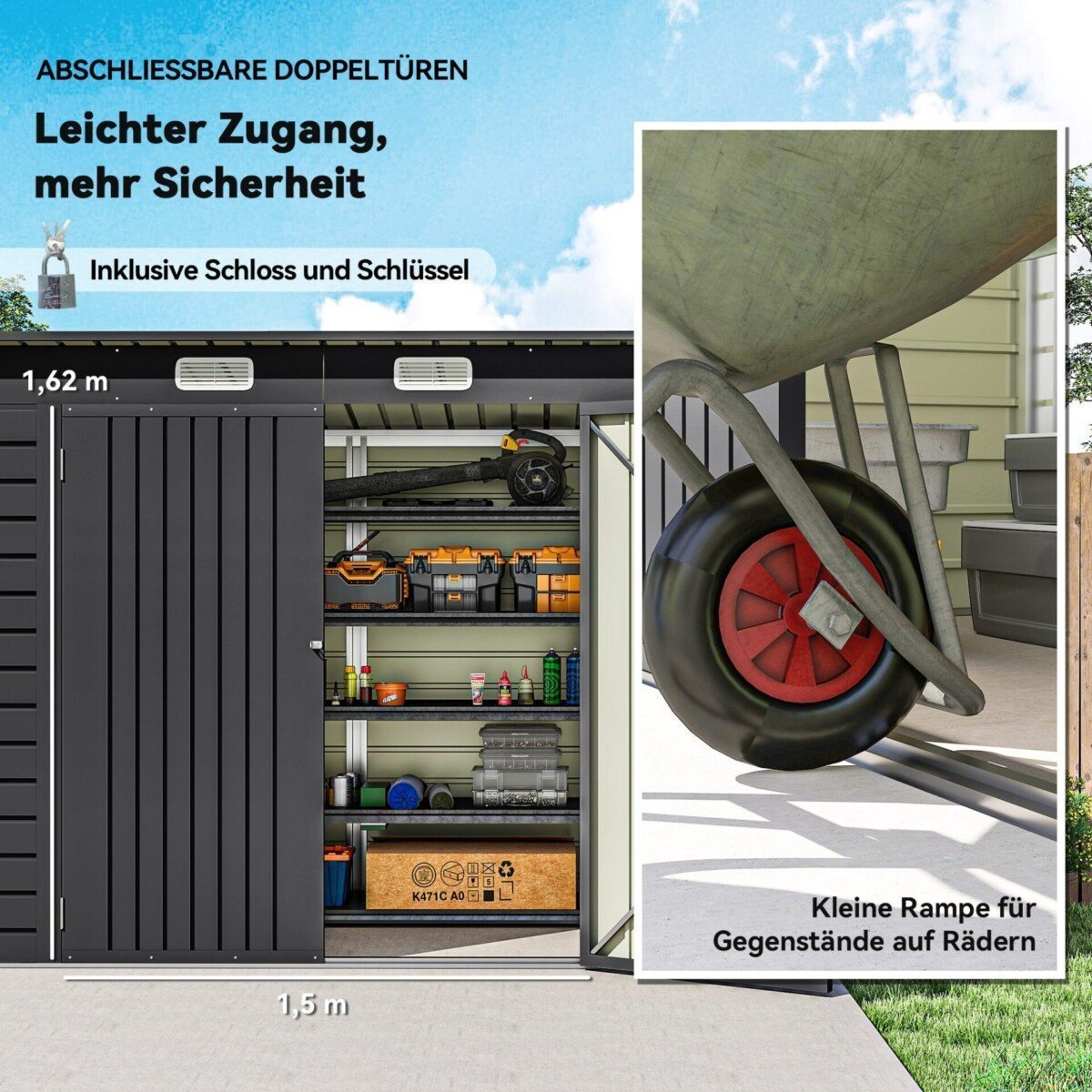 Cinkuoto plieno sodo sandėliukas su dvigubomis durimis