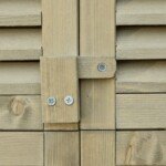 Medinė sodo įrankių spinta su žaliuzinėmis durimis ir bituminiu stogu