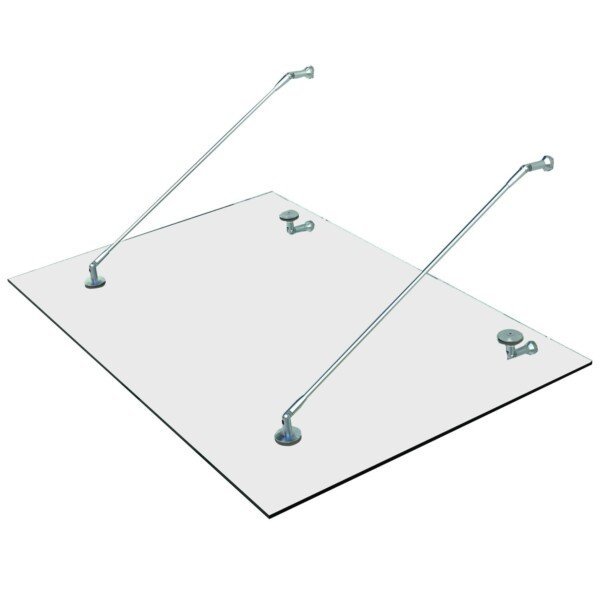 Grūdinto stiklo įėjimo stogelis su nerūdijančio plieno laikikliais 150 x 90 cm