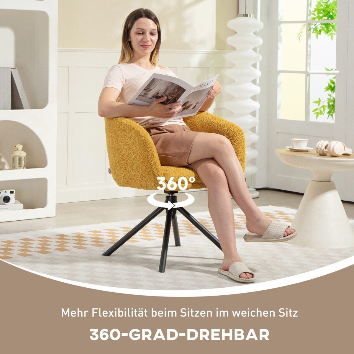 Sukamasis fotelis su patogia sėdyne ir minkštu apmušalu