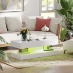 Modernus kavos staliukas su nuotoliu valdomu LED apšvietimu ir talpia saugykla