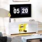 TV spintelė su RGB LED apšvietimu, durelėmis ir atviromis lentynomis