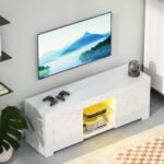 TV spintelė su RGB LED apšvietimu, durelėmis ir atviromis lentynomis