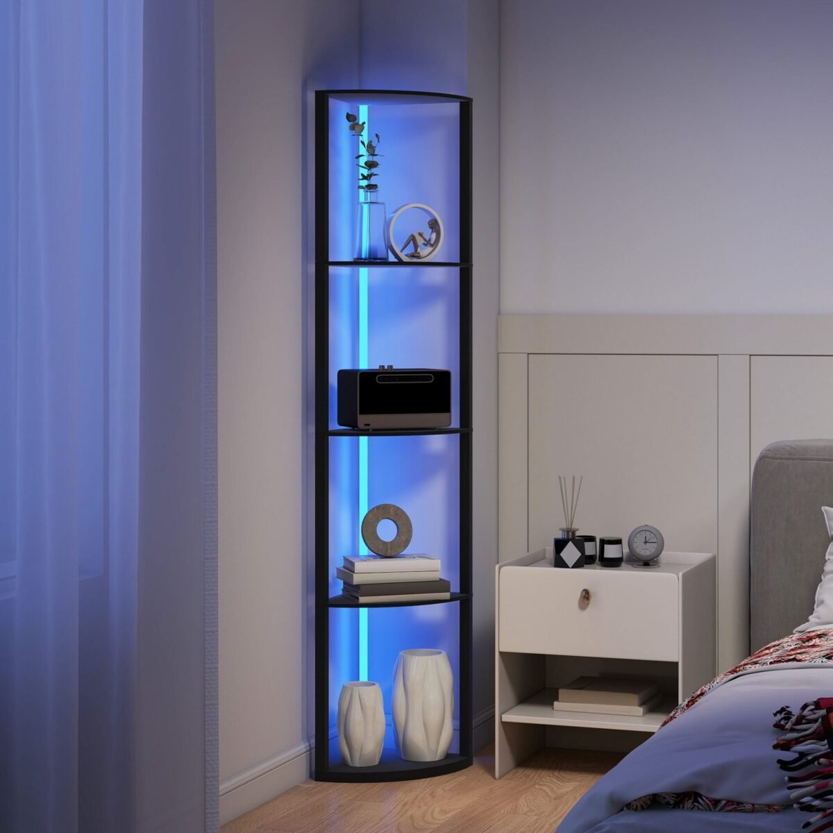 Stovimas LED šviestuvas su 5 lentynomis, RGB apšvietimu ir nuotoliniu valdymu