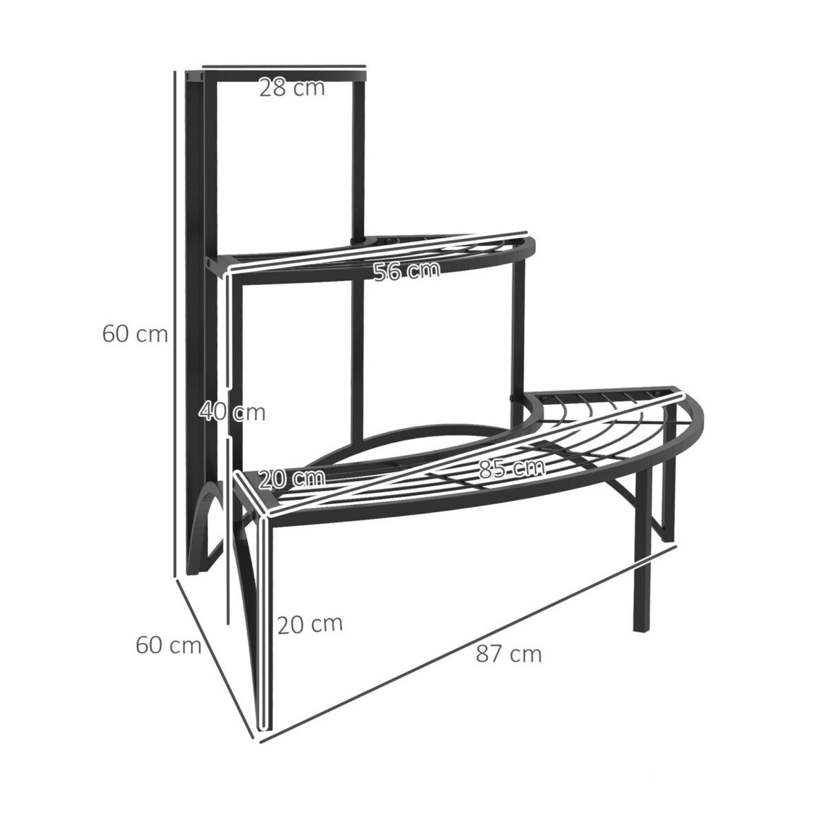 Kampinis trijų pakopų augalų stovas