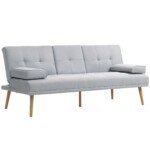 Trivietė sofa-lova su išskleidžiamu staliuku ir gėrimų laikikliais