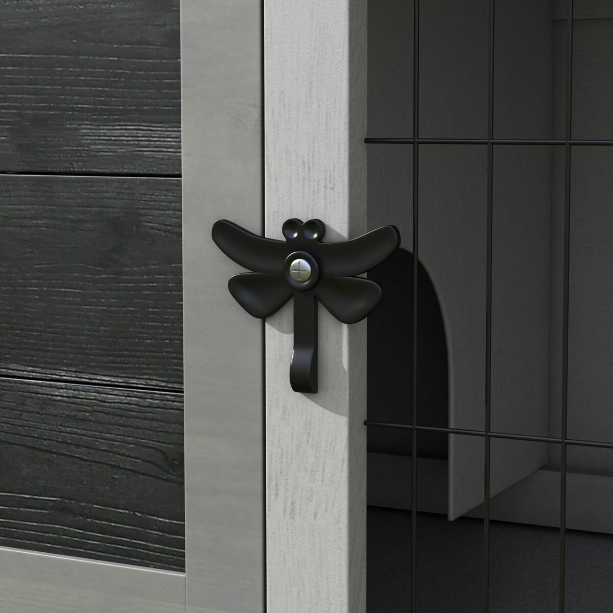 Tvirtas medinis triušių namelis su pakeliamu stogu