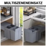Įmontuojamas virtuvės šiukšliadėžių komplektas su 3 skyriais ir ištraukiamais bėgeliais