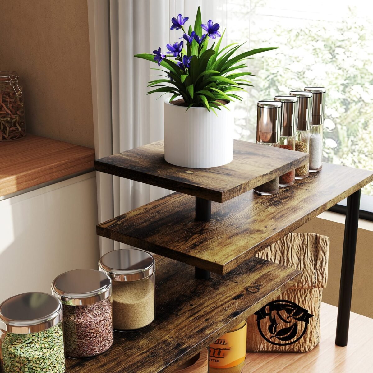 3 lygių pasukama virtuvės lentyna