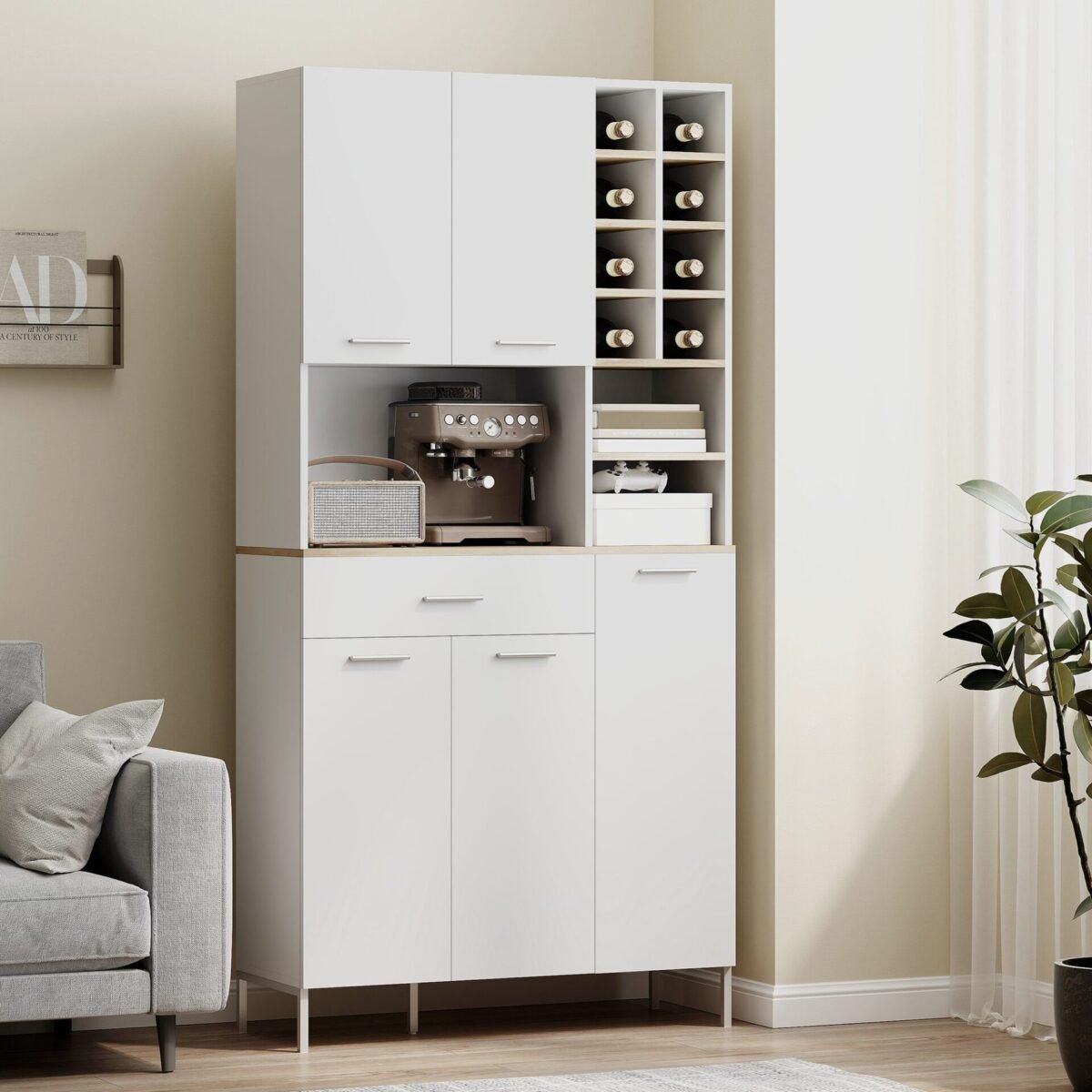 Virtuvės spinta su vyno lentyna ir atviromis lentynomis