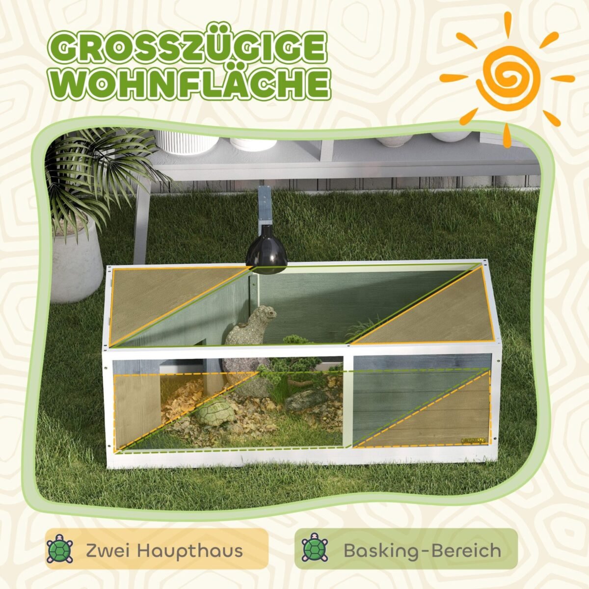 Vėžlių namelis su atidaroma viršutine dalimi ir tvirtinimu lempoms