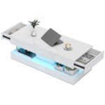 Žurnalinis staliukas su LED apšvietimu ir stalčiais