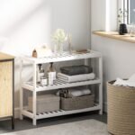 Trijų lygių bambukinė batų ir daiktų lentyna