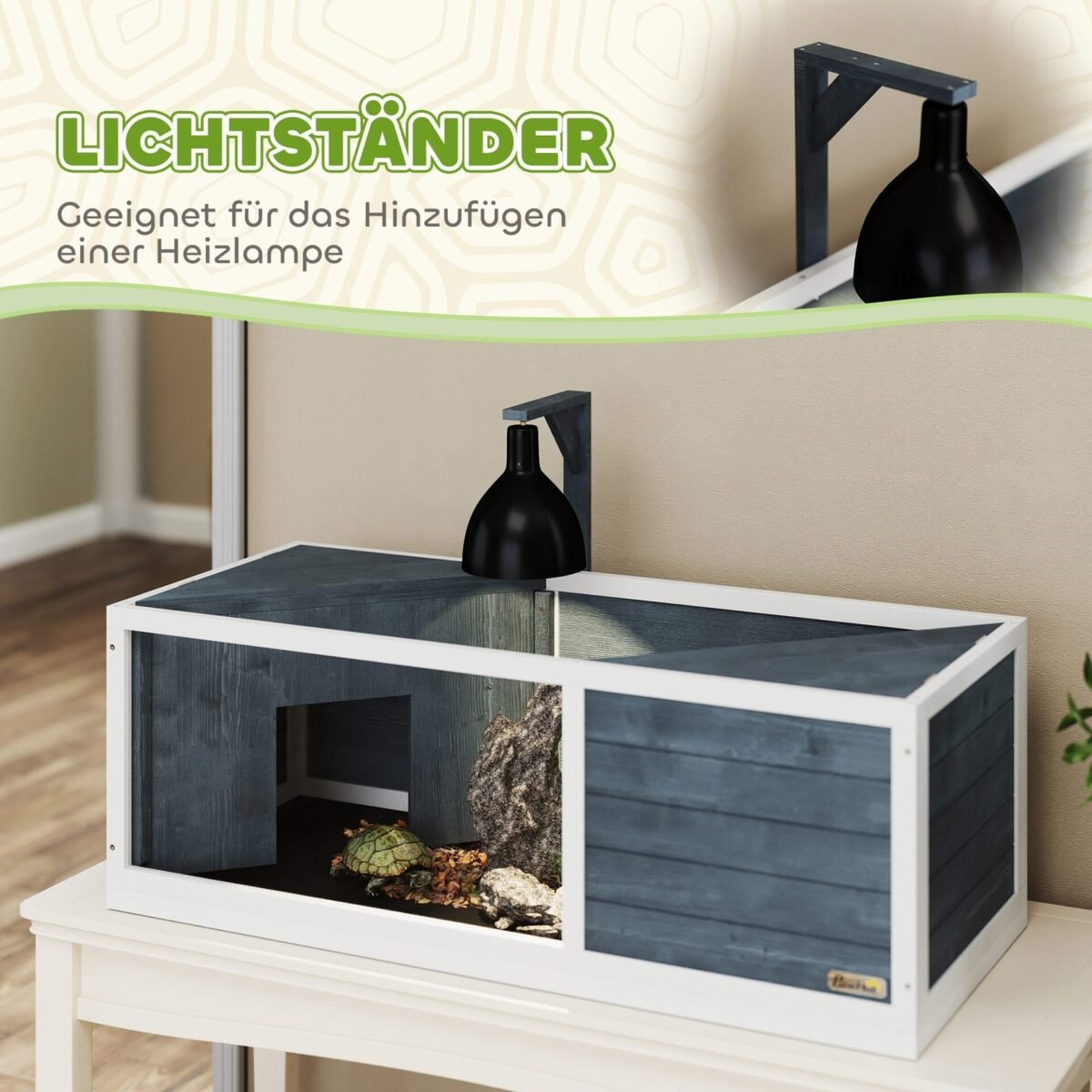 Vėžlių namelis su atidaroma viršutine dalimi ir tvirtinimu lempoms