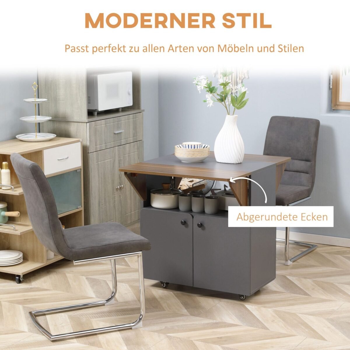 Daugiafunkcis sulankstomas stalas su ratukais ir spintele