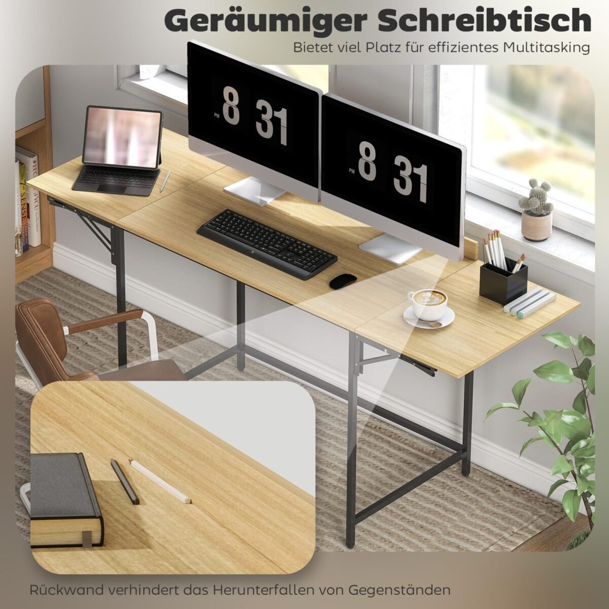 Sulankstomas kompiuterio stalas su 2 išlankstomomis plokštėmis