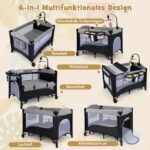 5-in-1 multifunkcinė kūdikio lovelė su čiužiniu (Juoda)