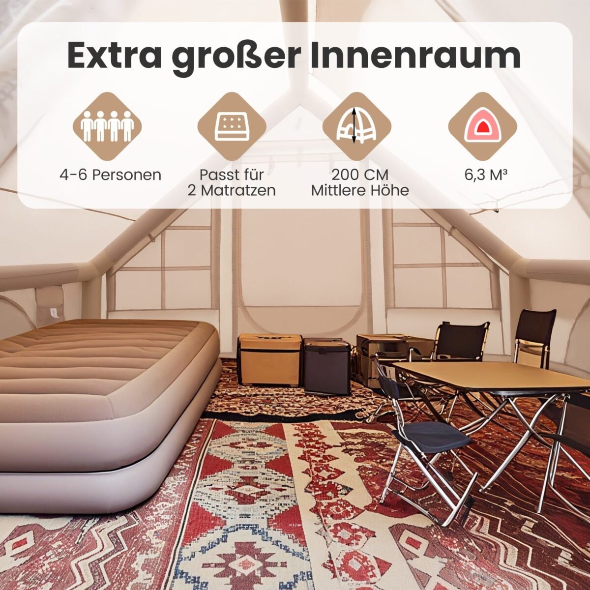 Pripučiama kempingo palapinė 4–6 žmonėms (Smėlio)