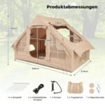 Pripučiama kempingo palapinė 4–6 asmenims su keturiais tinklelio langais (Smėlio)