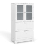 Aukšta spintelė su 2 stalčiais ir 2 stiklinėmis durimis (Balta)