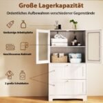 Aukšta spintelė su 2 stalčiais ir 2 stiklinėmis durimis (Balta)