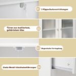 Aukšta spintelė su 2 stalčiais ir 2 stiklinėmis durimis (Balta)