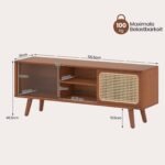 TV spintelė su stiklo durelėmis ir bambuko apdaila (Ruda)