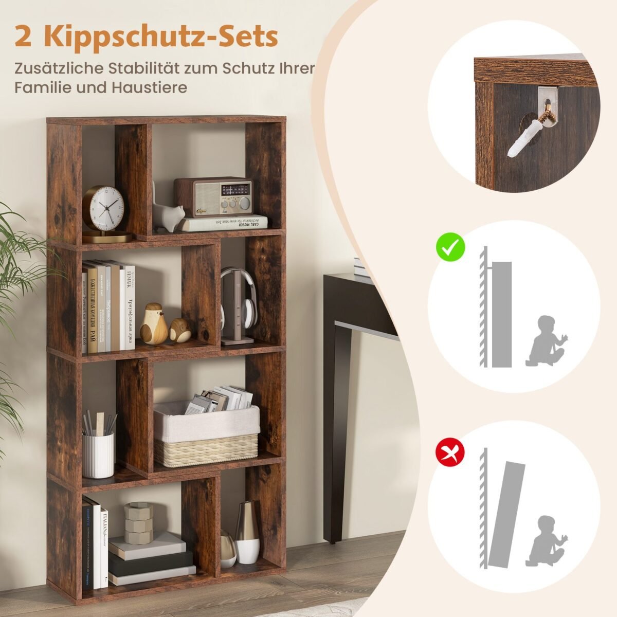 Daugiafunkcis 8 skyrių lentynų modulis (Ruda)