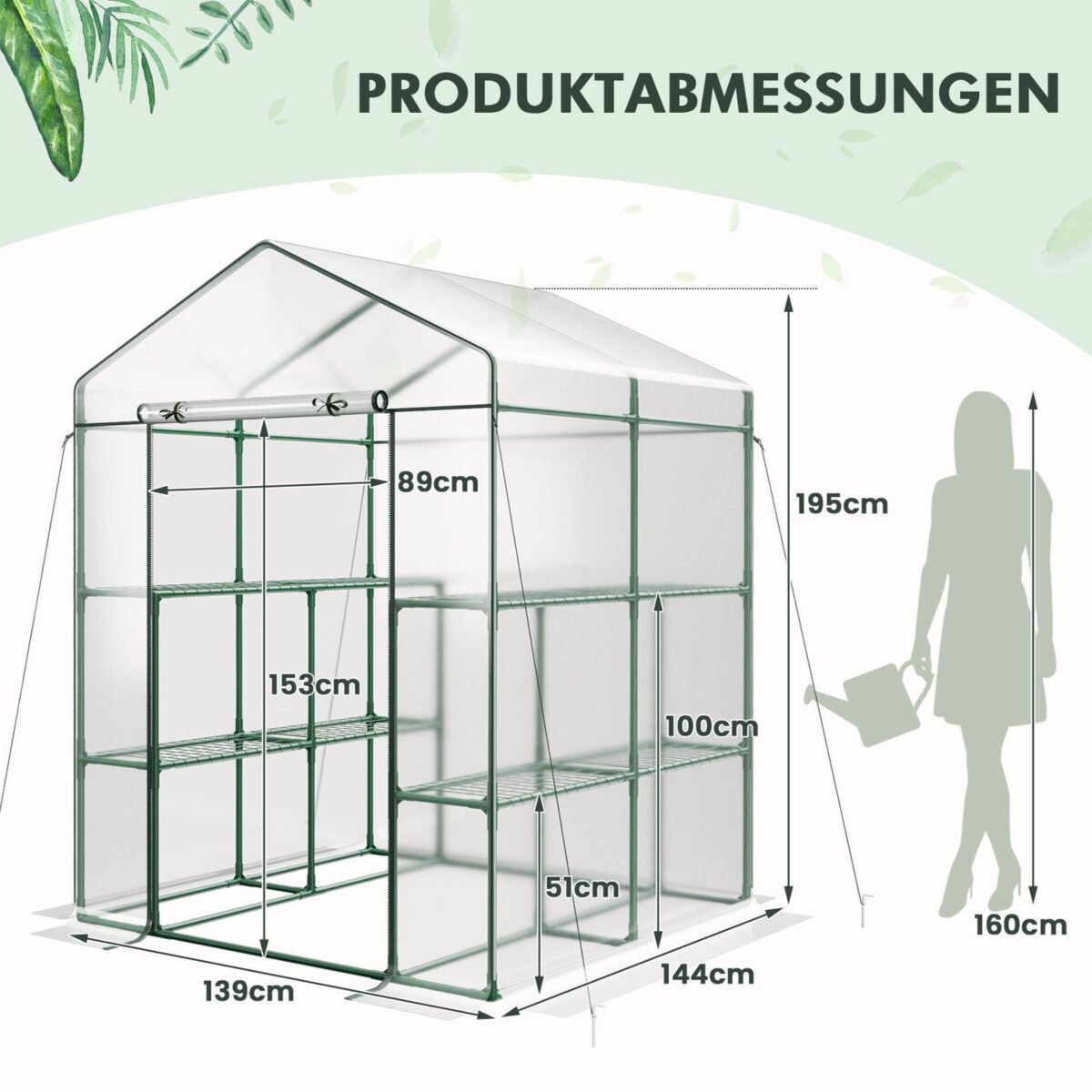 Praeinamas šiltnamis su 4 lentynomis ir 8 padėklais (Permatoma)